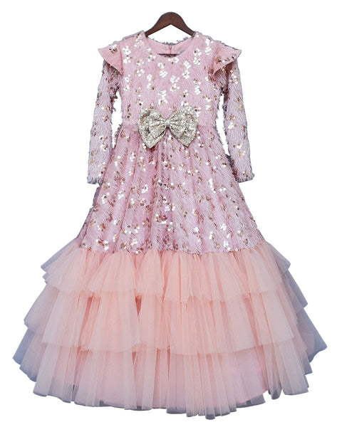 Pre-Order: Peach Sequence with Frill Gown