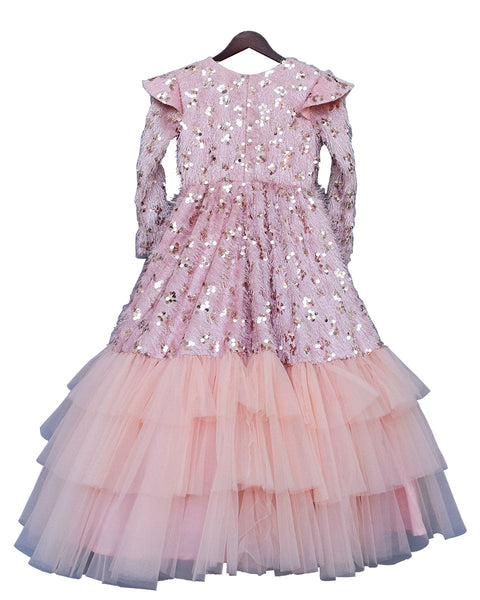 Pre-Order: Peach Sequence with Frill Gown