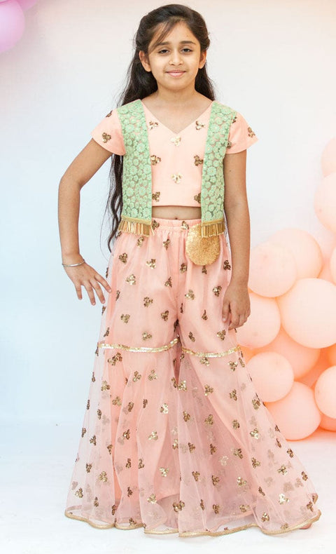 Pre-Order: Peach Buttie Short Top with attached Jacket & Sharara