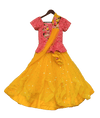Pre-Order: Peach Embroidery Choli with Yellow Net Lehenga & Stitched Dupatta