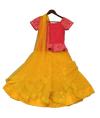 Pre-Order: Peach Embroidery Choli with Yellow Net Lehenga & Stitched Dupatta