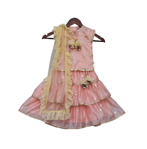 Pre-Order: Peach Embroidery Kurta with Peach Lehenga