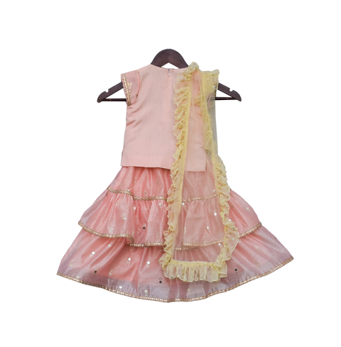 Pre-Order: Peach Embroidery Kurta with Peach Lehenga