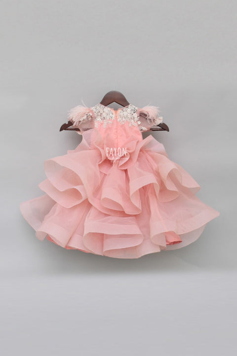 Pre-Order: Peach Embroidery Net Gown