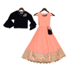Pre-Order: Peach Gota Anarkali Dress with Dark Blue Jacket