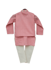Pre-Order: Peach Printed Kurta with Nehru Jacket & Churidar