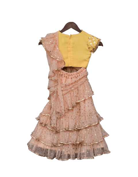 Pre-Order: Peach Chiffon Saree with Yellow Top