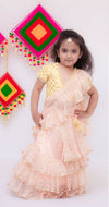 Pre-Order: Peach Chiffon Saree with Yellow Top