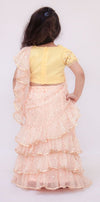 Pre-Order: Peach Chiffon Saree with Yellow Top