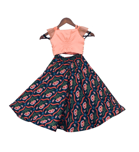 Pre-Order: Peach Soft Sequence Choli with Printed Lehenga