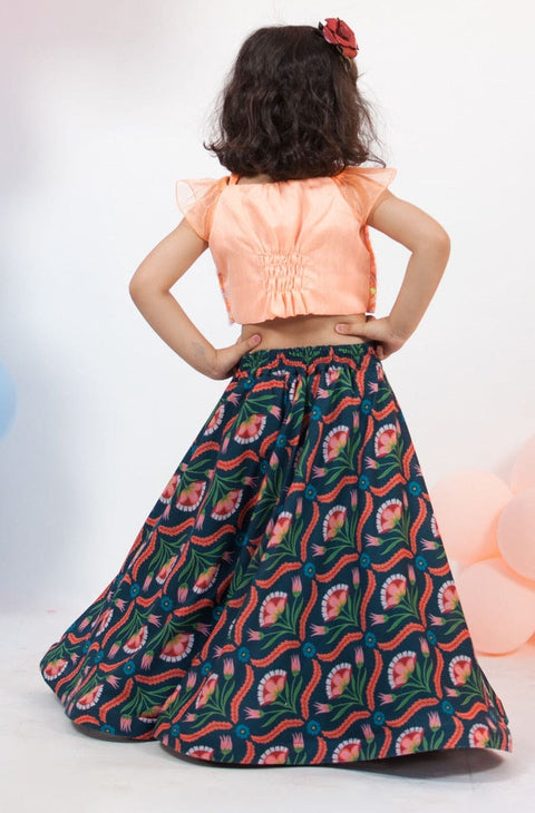 Pre-Order: Peach Soft Sequence Choli with Printed Lehenga