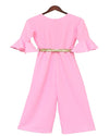 Pre-Order: Pink Georgette Jumpsuit with Gold Sequence Belt