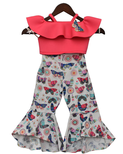 Pre-Order: Pink Lycra Crop Top with Printed Pant