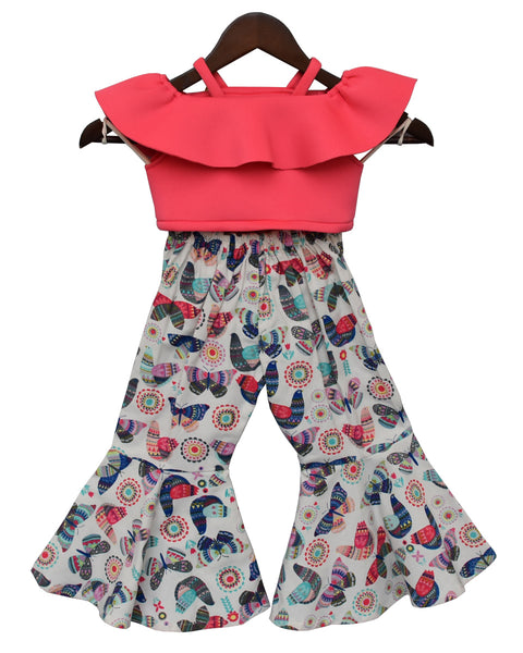 Pre-Order: Pink Lycra Crop Top with Printed Pant