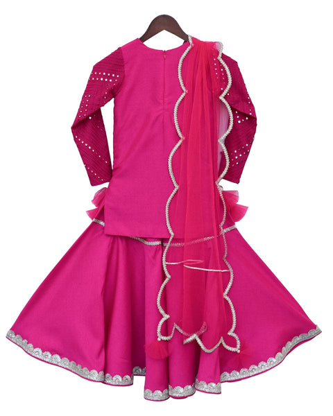 Pre-Order: Pink Mirror work Kurti with Sharara