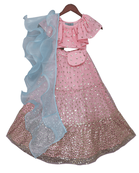 Pre-Order: Pink Sequence Top with Lehenga
