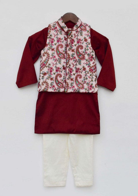 Pre-Order: Pink Embroidery Nehru Jacket Set