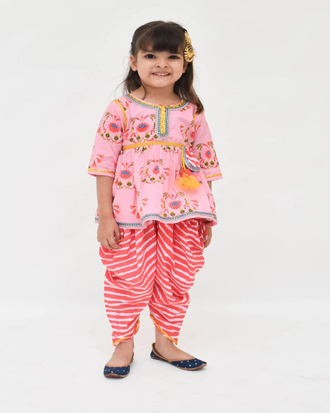 Pre-Order: Pink Floral Printrd Peplum Dhoti