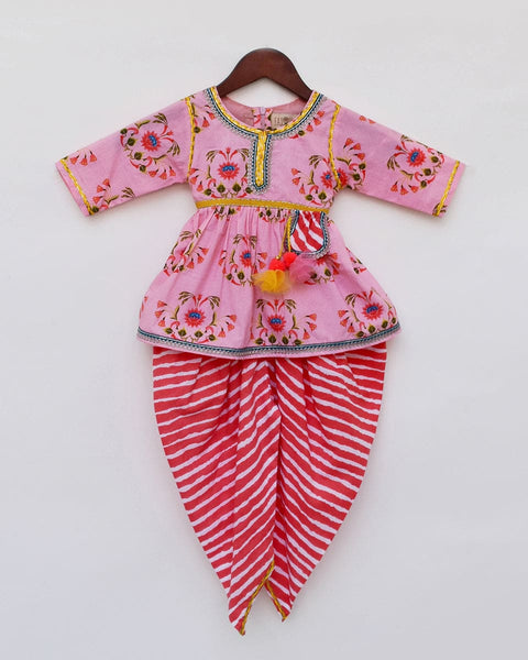 Pre-Order: Pink Floral Printrd Peplum Dhoti