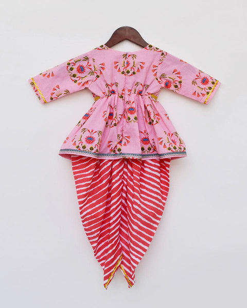 Pre-Order: Pink Floral Printrd Peplum Dhoti