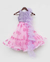 Pre-Order: Pink Flowers Net Lehenga with Lilac Net Choli