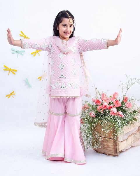 Pre-Order: Pink Gota Embroidery Kurti with Sharara