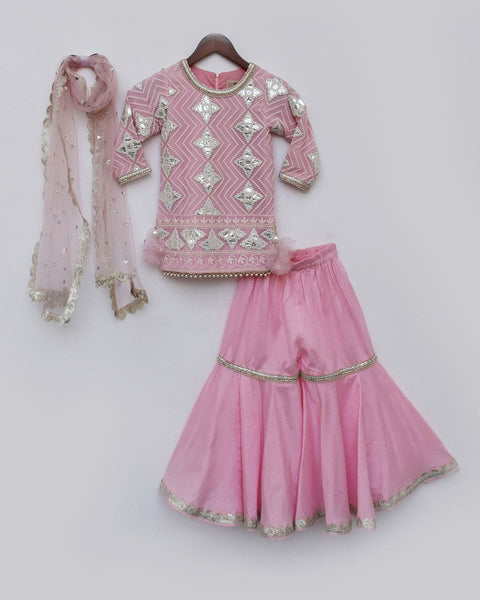Pre-Order: Pink Gota Embroidery Kurti with Sharara