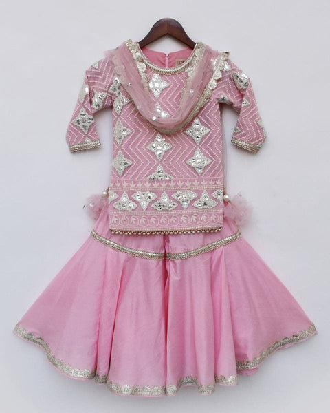 Pre-Order: Pink Gota Embroidery Kurti with Sharara