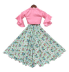 Pre-Order: Pink Knotted Top with Printed Lehenga