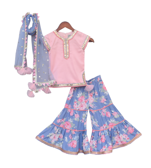 Pre-Order: Pink Kurti with Printed Sharara