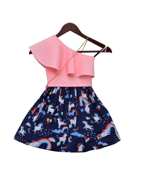 Pre-Order: Pink Lycra Top with Printed Skirt