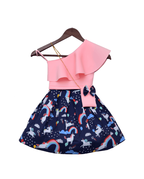 Pre-Order: Pink Lycra Top with Printed Skirt