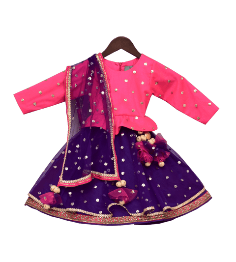 Pre-Order: Pink & Purple Sequence Embroidery Anarkali Dress