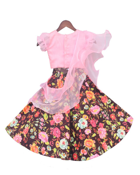 Pre-Order: Pink Sequence Choli with Printed Lehenga