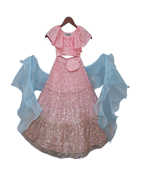 Pre-Order: Pink Sequence Top with Lehenga