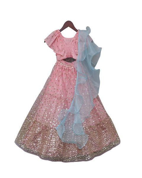 Pre-Order: Pink Sequence Top with Lehenga