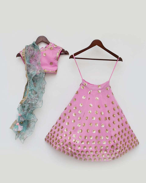 Pre-Order: Pink Sequins Lehenga Choli Set