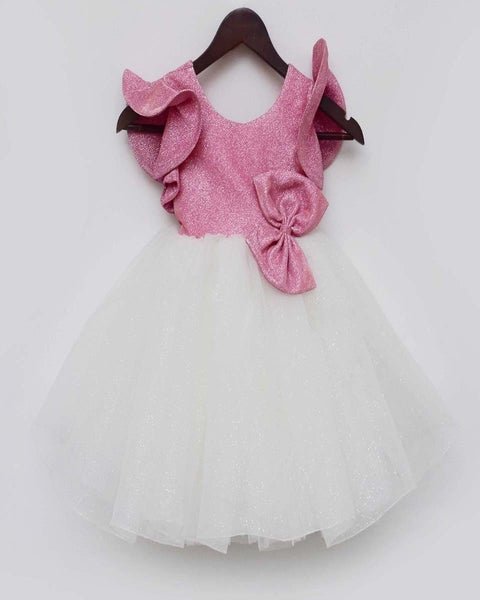 Pre-Order: Pink Shimmer and White Glitter Net Frock