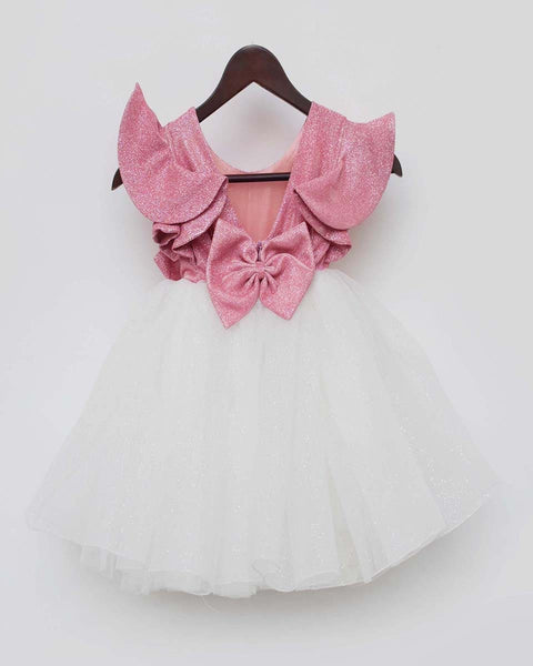 Pre-Order: Pink Shimmer and White Glitter Net Frock