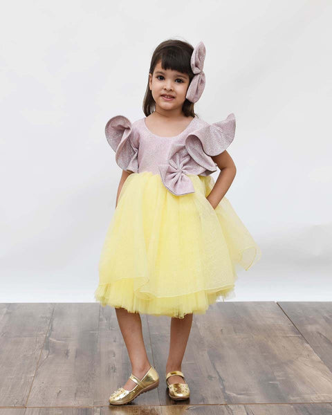 Pre-Order: Pink Shimmer and Yellow Glitter Net Frock