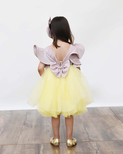 Pre-Order: Pink Shimmer and Yellow Glitter Net Frock