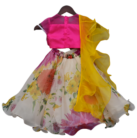 Pre-Order: Pink Tassal Choli with Organza Lehenga