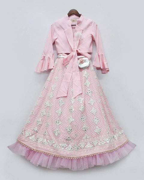Pre-Order: Pink Top with Gota Work Embroidery Lehenga