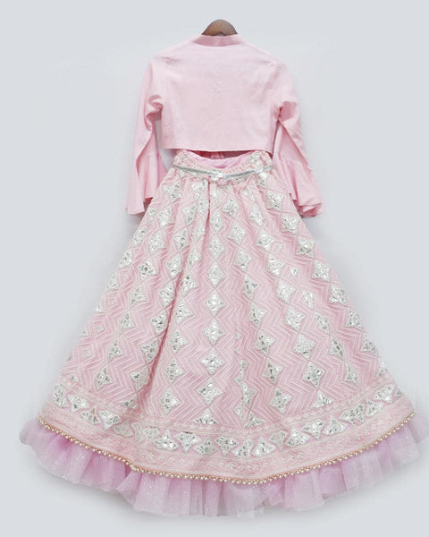 Pre-Order: Pink Top with Gota Work Embroidery Lehenga