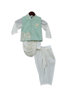 Pre-Order: Pista Green Embroidery Nehrujacket with Kurta & Churidar