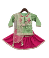 Pre-Order: Pista Green Kurti with attached Phulkari Jacket & Sharara