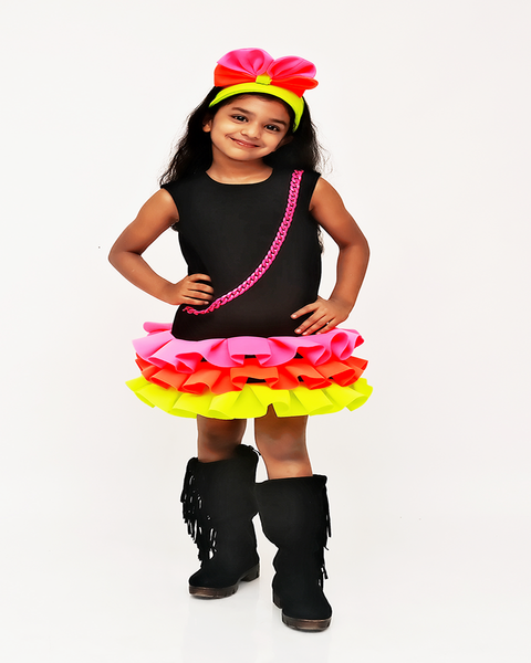 Pre-Order: Three layered Neon Frill Dress with Headband