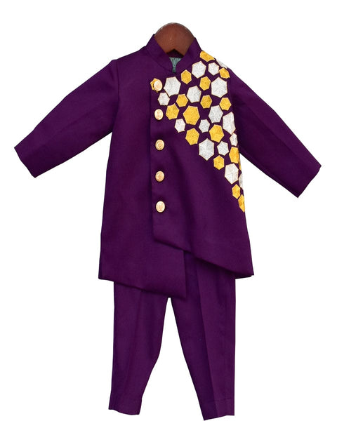 Pre-Order: Purple Embroidery Ajkan with Pant