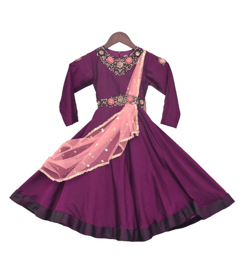Pre-Order: Purple Anarkali With Pink Dupatta
