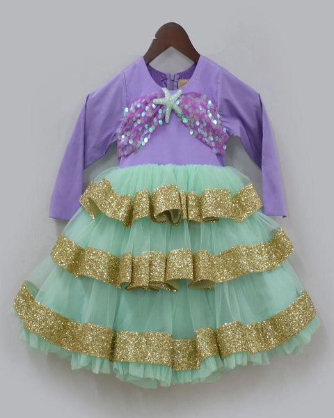 Pre-Order: Purple and Aqua Green Netted Frock